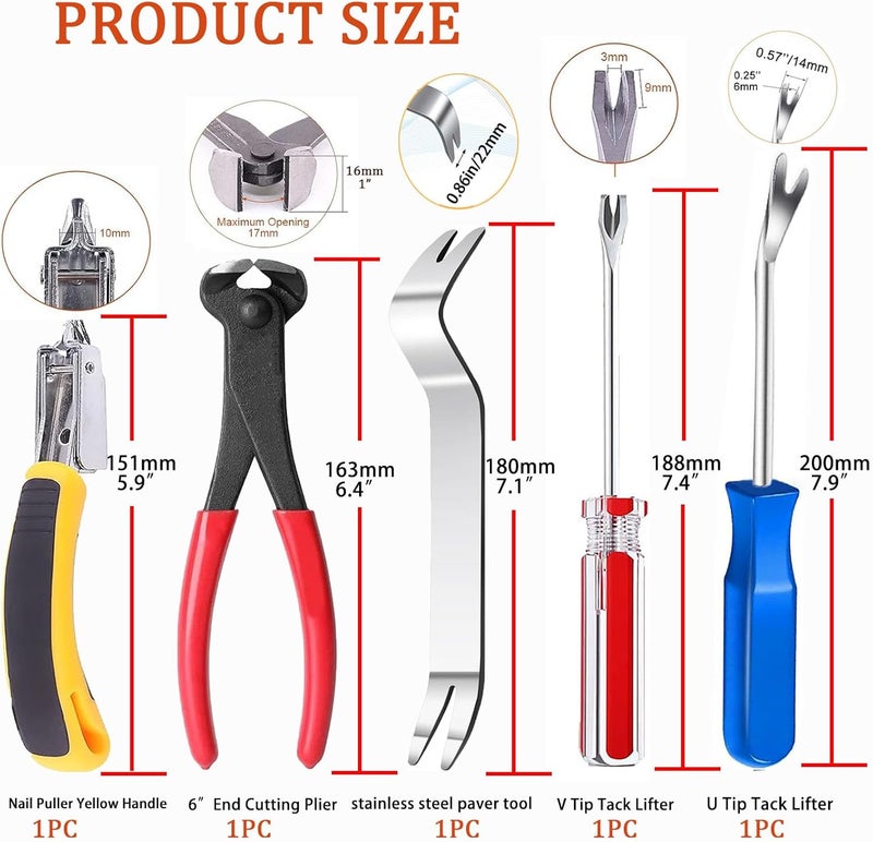 PUWANY 5pcs Upholstery Staple Remover Tool with Nail Puller Pliers Tack Puller Staple Puller, Nail Remover Tool for Furniture Floor Carpet Wall Wooden Case Photo Frame - Image 2